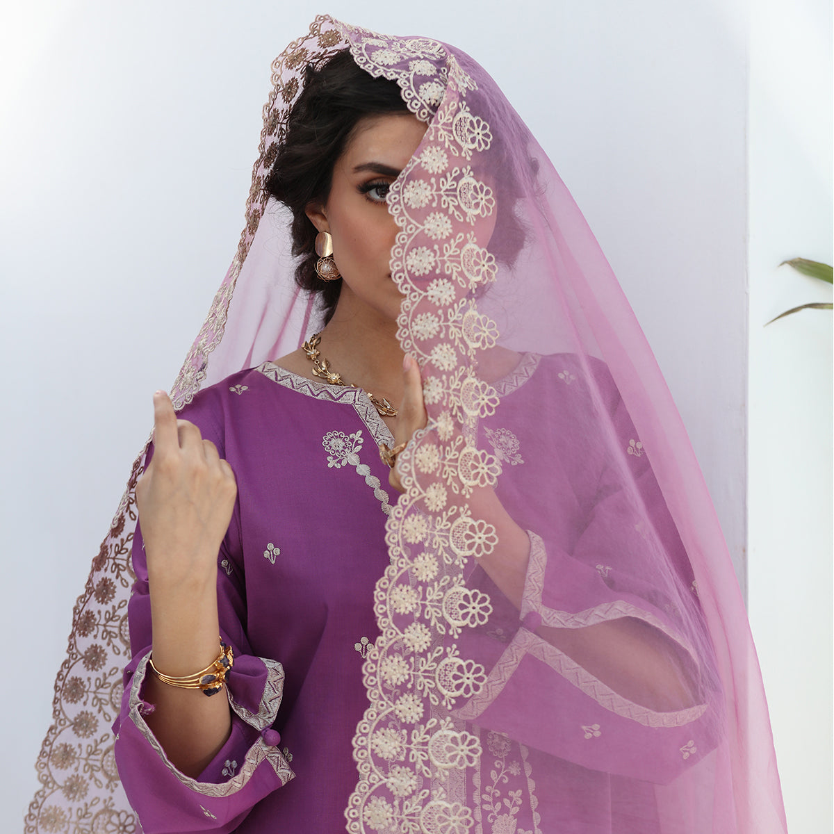 Purple Organza Dupatta