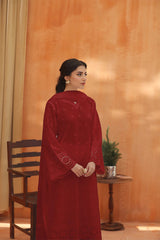 Carmine 3pc With Plain Chiffon Dipatta
